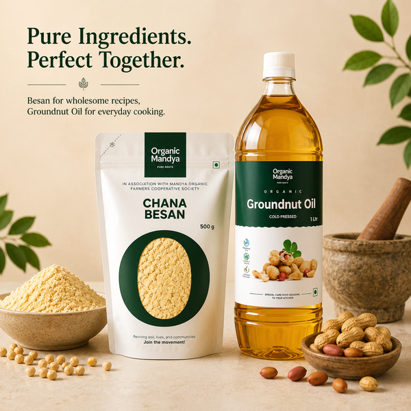 Organic MandyaMonsoon Bajji Bonda Combo – Cold Pressed Groundnut Oil & Besan